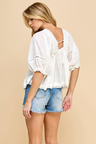 Boho Crochet Puff Sleeve Blouse