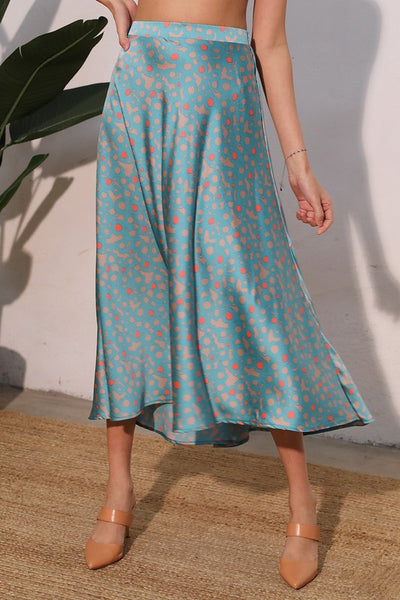 Astr Satin Midi Swing Skirt