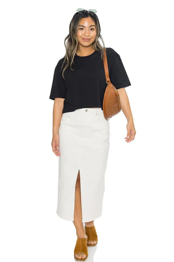 Denim Midi Skirt - Chalk