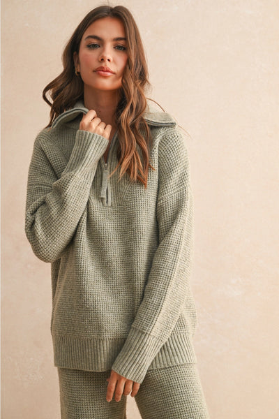 Waffle Half Zip Up Knit