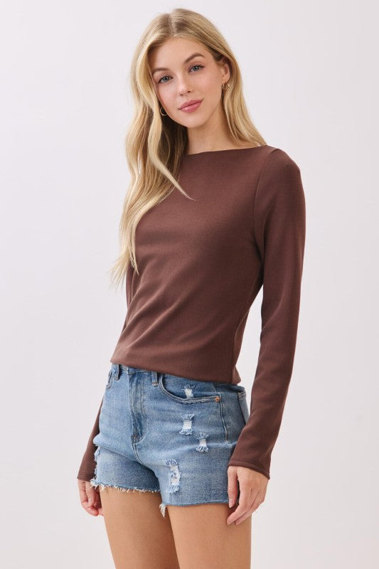 Double Layer Boat Neck Long Sleeve Top
