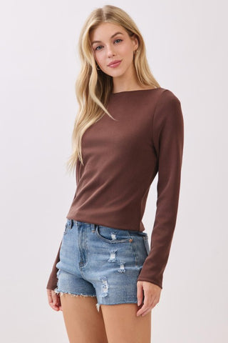 Double Layer Boat Neck Long Sleeve Top