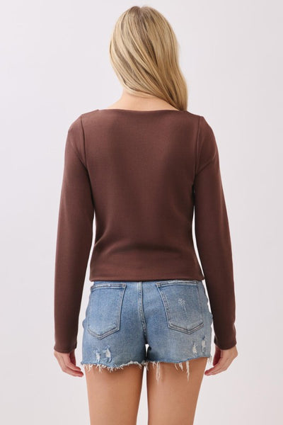Double Layer Boat Neck Long Sleeve Top