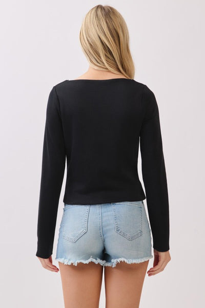 Double Layer Boat Neck Long Sleeve Top