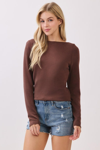Double Layer Boat Neck Long Sleeve Top