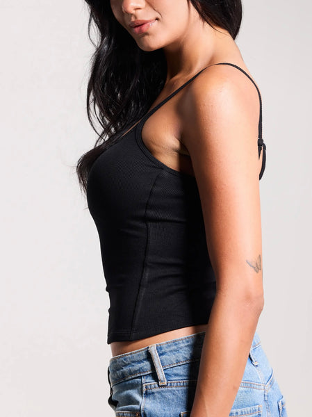 Ribbed Lace Trim Brami Tank - Black