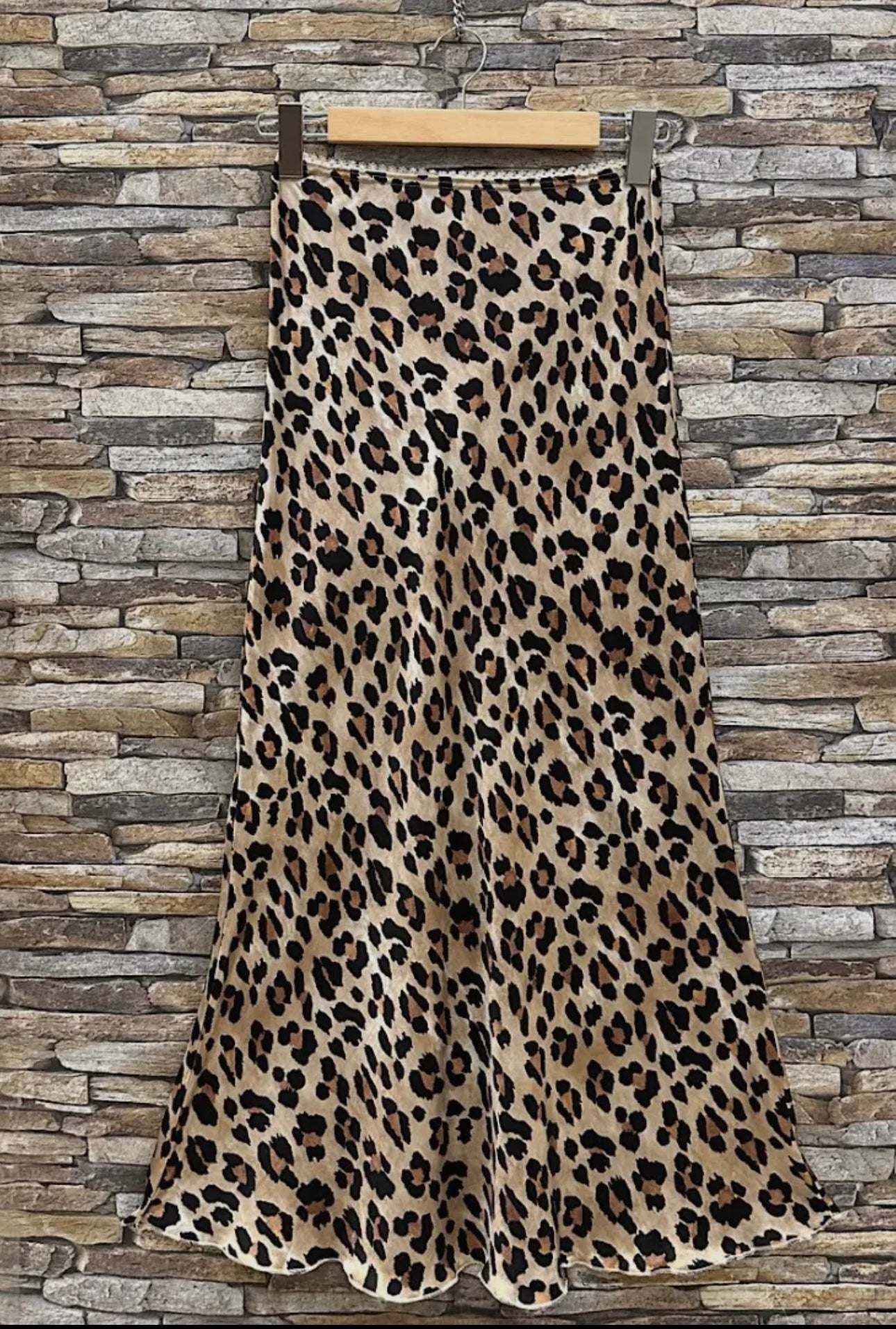 Julias Leopard Satin Midi Skirt with Lace Trim