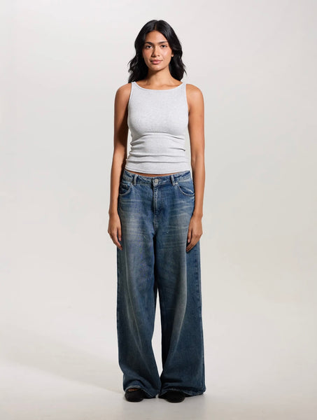 Ribbed Dainty Boat Neck Brami - Light Heather Gray