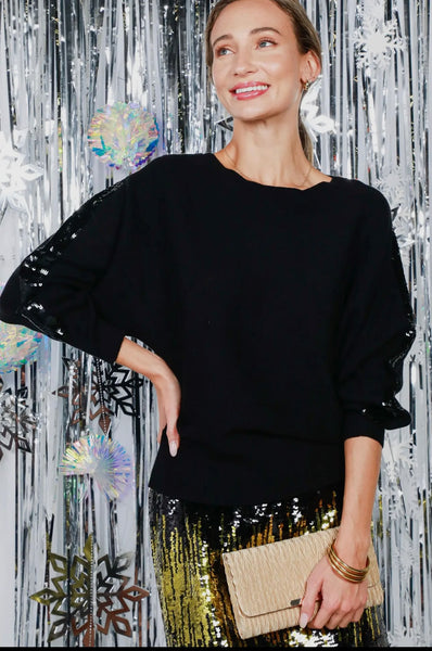 Black Sweater With Sequin Sleeve