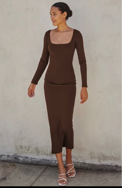 Leanne’s Ribbed Knit Square Neck Dress