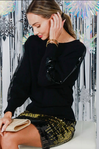 Black Sweater With Sequin Sleeve