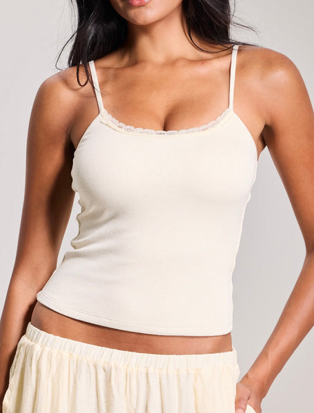 Ribbed Lace Trim Brami Tank - Daffodil