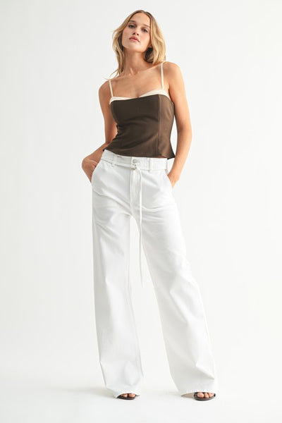Belted Wide Leg White Denim