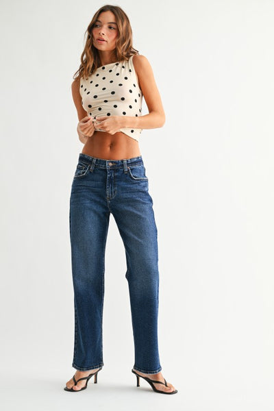 Mid Rise Stretch Bow Boyfreind