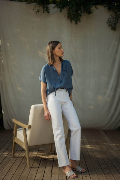 Satin Split Neck Blouse