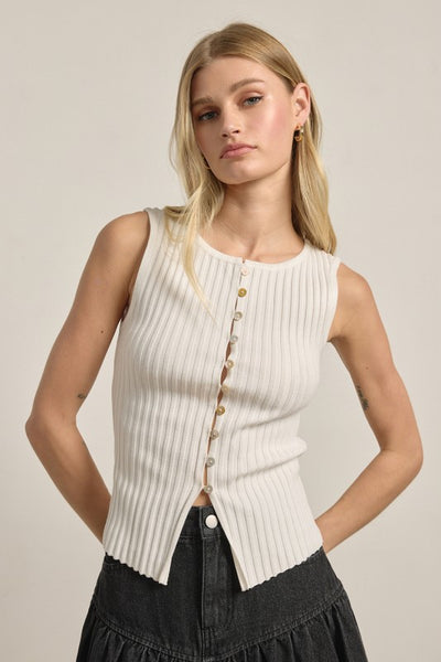 Slim Knit Button Top