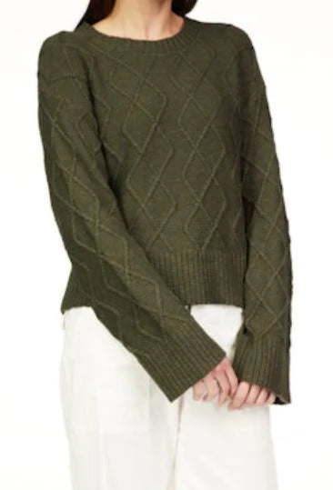 Coastal Cable Crewneck Sweater - Dark Olive