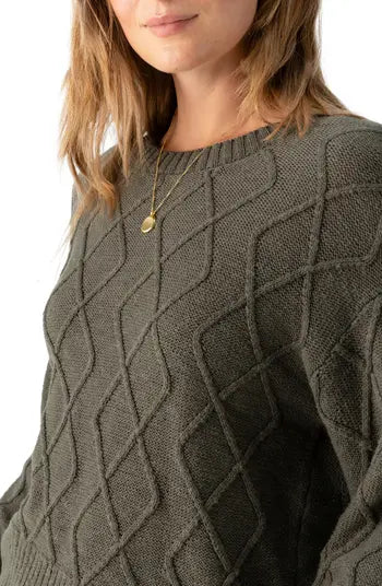 Coastal Cable Crewneck Sweater - Dark Olive