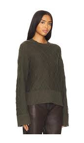 Coastal Cable Crewneck Sweater - Dark Olive