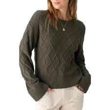 Coastal Cable Crewneck Sweater - Dark Olive