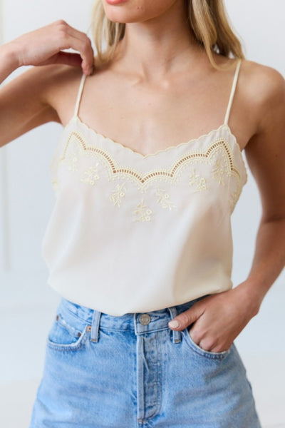 Lace Trim Embroidered Tank