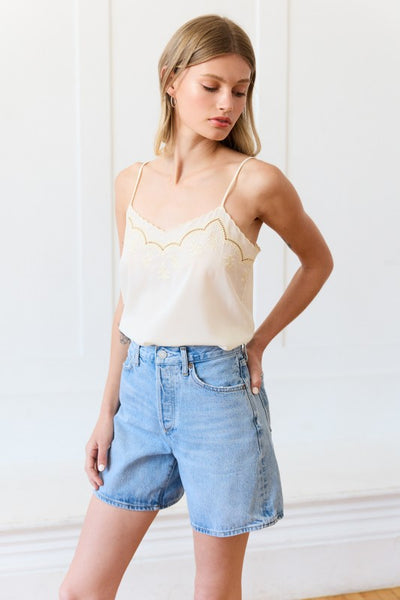 Lace Trim Embroidered Tank