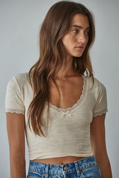 Love Knot Jacquard Lace Trim Top