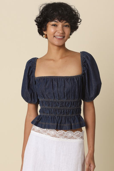 Cloe Denim Smocked Top