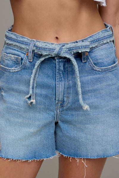 A Line Denim Shorts with Tie Waist