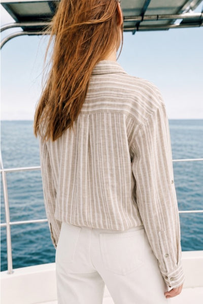 Linen Soft Blend Twist Front Stripe Shirt