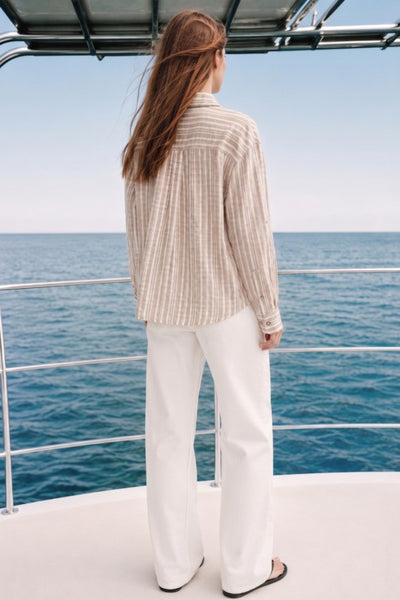 Linen Soft Blend Twist Front Stripe Shirt