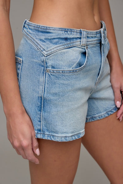 Medium Wash Waistband Detailed High Rise Shorts
