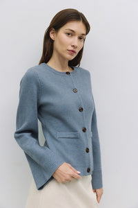 The Tyler Cardigan | Bell Sleeve Buttoned Cardigan - Blue