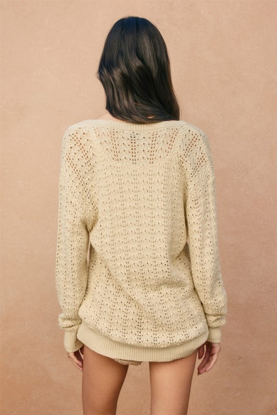 Scalloped V-Neck Cardigan - Natural