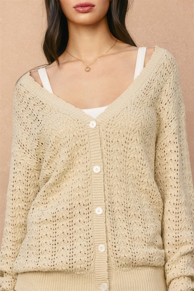 Scalloped V-Neck Cardigan - Natural