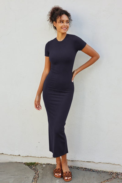 Ribbed T-Shirt Dress with Back Slit