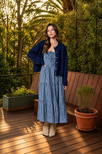 Plaid Tie Front Maxi Dress