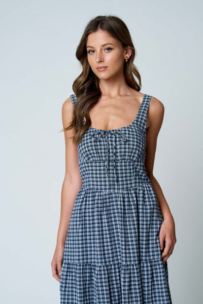 Plaid Tie Front Maxi Dress
