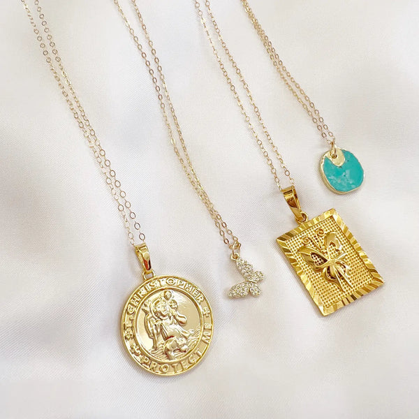 Gold and Turquoise Pendant Necklace