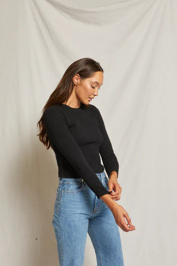 Foxx - structured rib long sleeve shirt / Black in Color