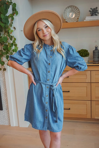 Hit The Scene Shirt Dress - Denim