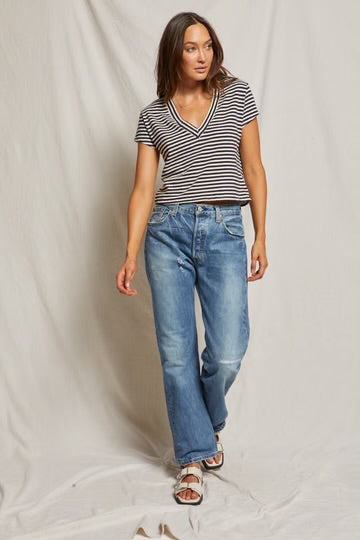 Alanis Recycled Striped Tee - Navy and White