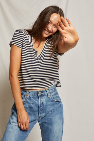 Alanis Recycled Striped Tee - Navy and White