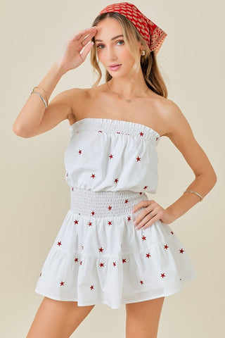 Mays Embroidered Red Star Romper Mini Dress