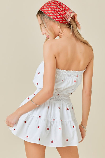 Mays Embroidered Red Star Romper Mini Dress
