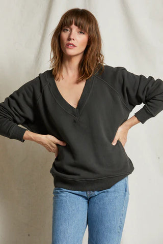 Dakota -cotton fleece v neck sweatshirt - Vintage Black