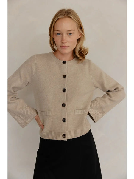 The Tyler Cardigan | Bell Sleeve Buttoned Cardigan - Beige