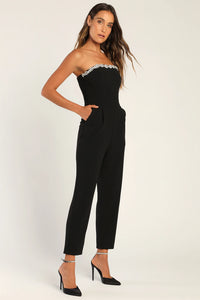 Fabulous Times Black Rhinestone Strapless Straight Leg Jumpsuit