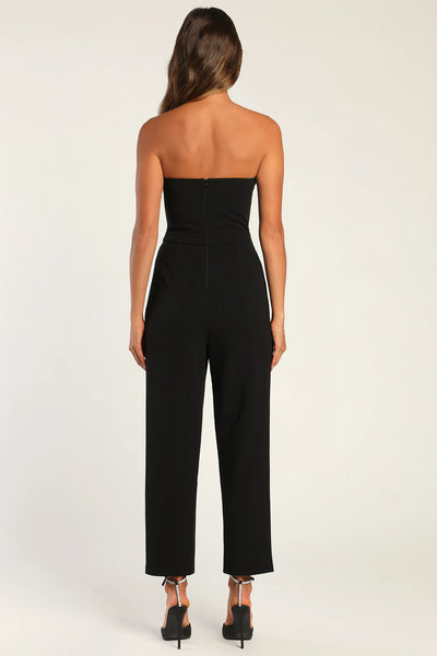 Fabulous Times Black Rhinestone Strapless Straight Leg Jumpsuit