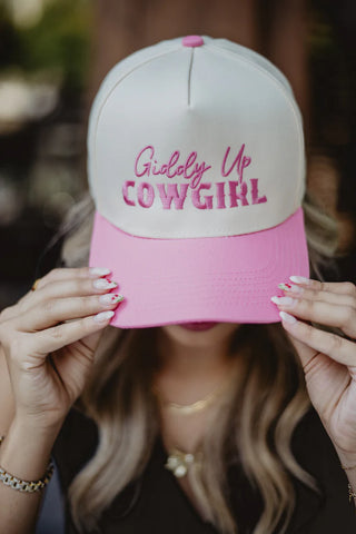 Giddy Up Cowgirl Two-Toned Vintage Hat - Pink and Tan